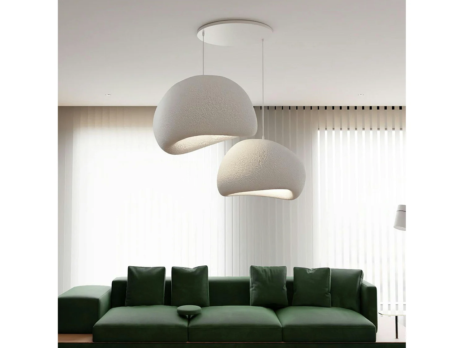 Suspension design blanche 2 abat-jour organiques H.32 cm NOXIS