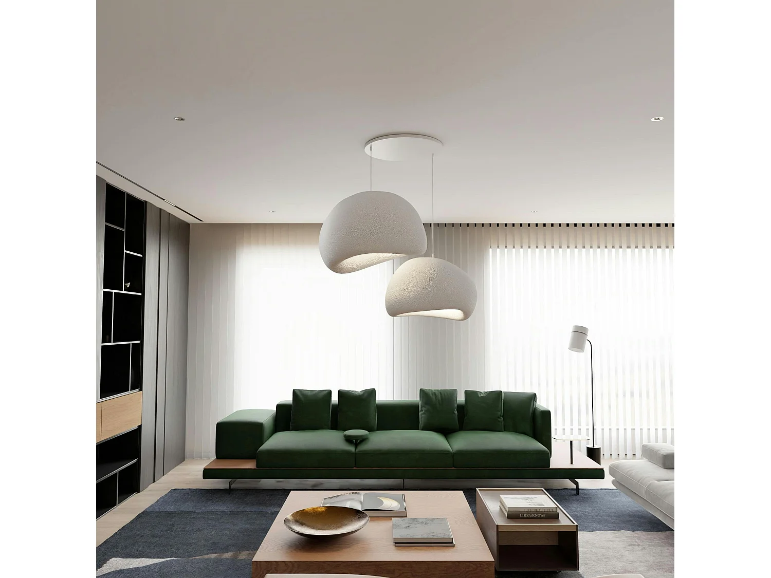 Suspension design blanche 2 abat-jour organiques H.32 cm NOXIS