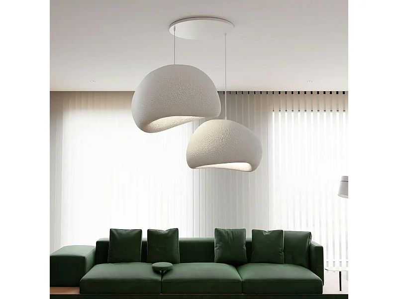 Suspension design blanche 2 abat-jour organiques H.32 cm NOXIS