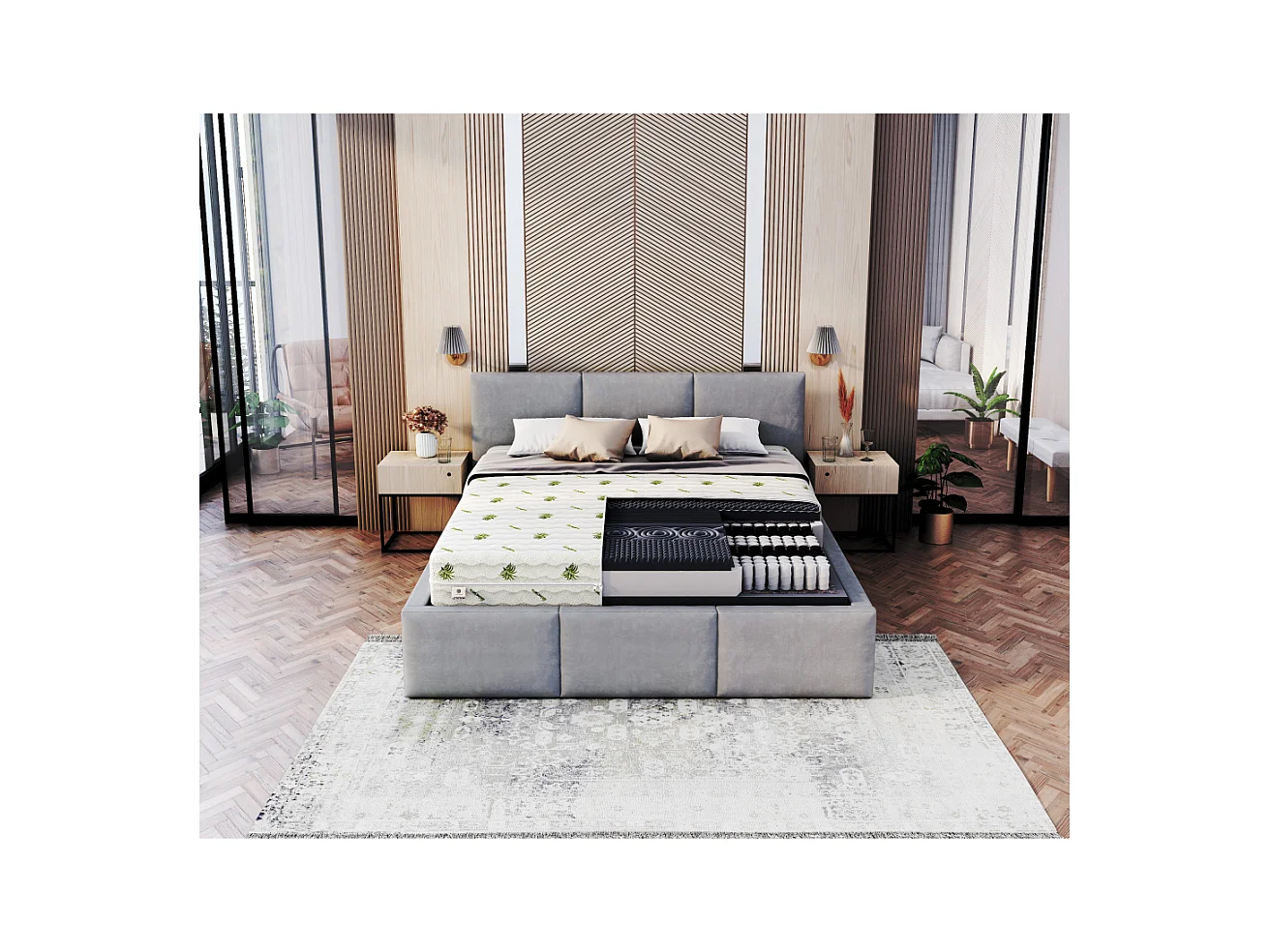 Matelas Noir - Ressorts ensachés - Mousse profilée - 160x200 - 23cm