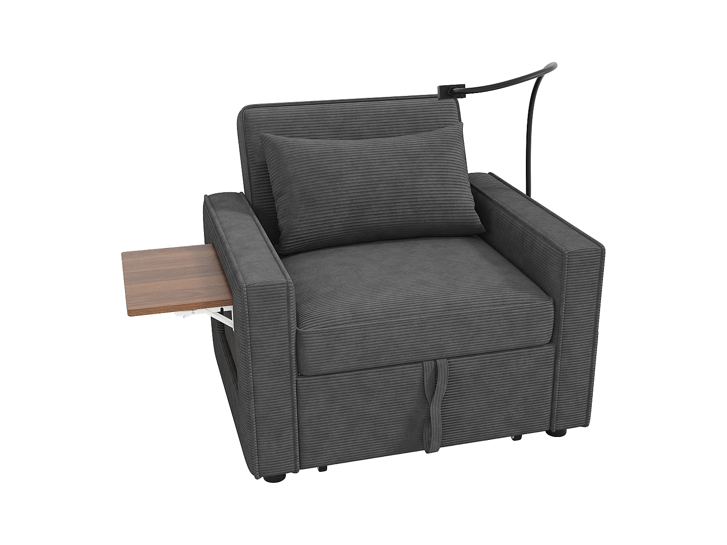 Canapé pliant multifonction - avec ports de charge USB - avec support pour téléphone - Tissu velours côtelé - Gris