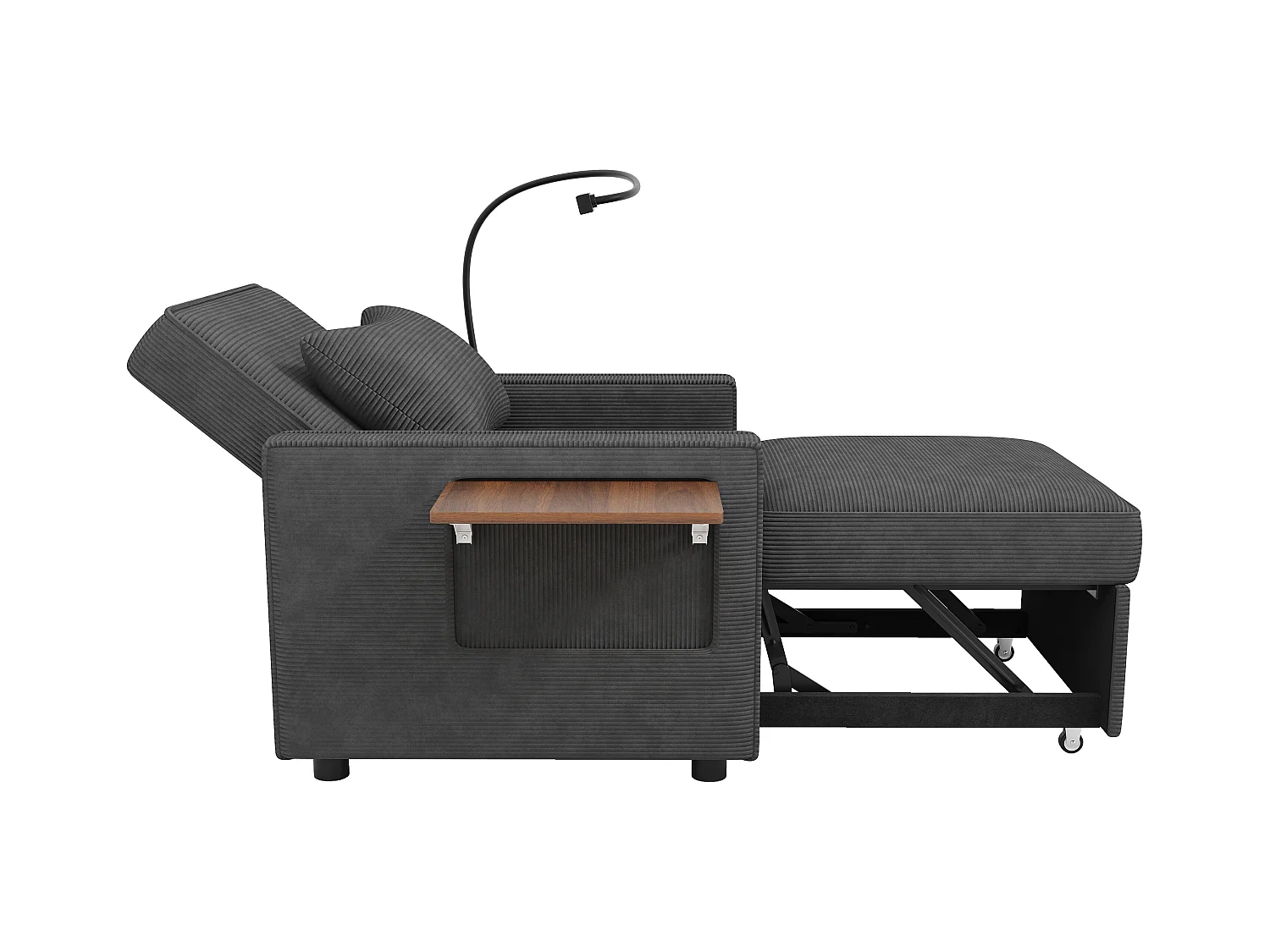 Canapé pliant multifonction - avec ports de charge USB - avec support pour téléphone - Tissu velours côtelé - Gris