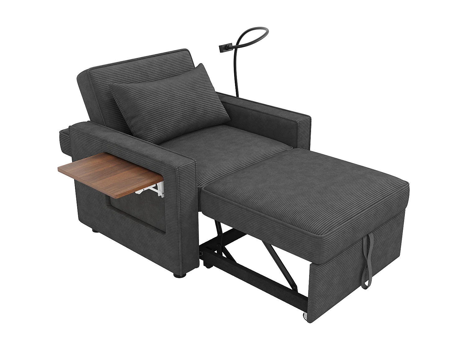 Canapé pliant multifonction - avec ports de charge USB - avec support pour téléphone - Tissu velours côtelé - Gris