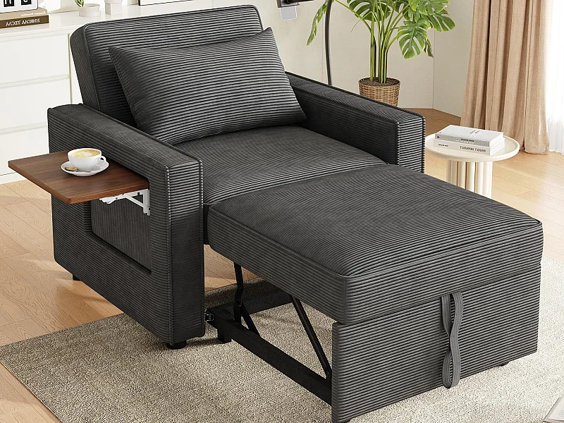 Multifunctionele opklapbare bank - met USB-oplaadpoorten - met telefoonhouder - Ribfluweel stof - Grijs