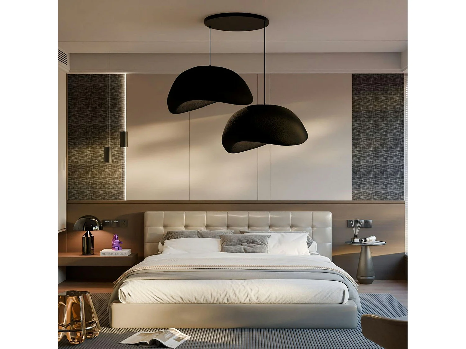 Suspension design noire 2 abat-jour wabi-sabi 50 cm NOXIS