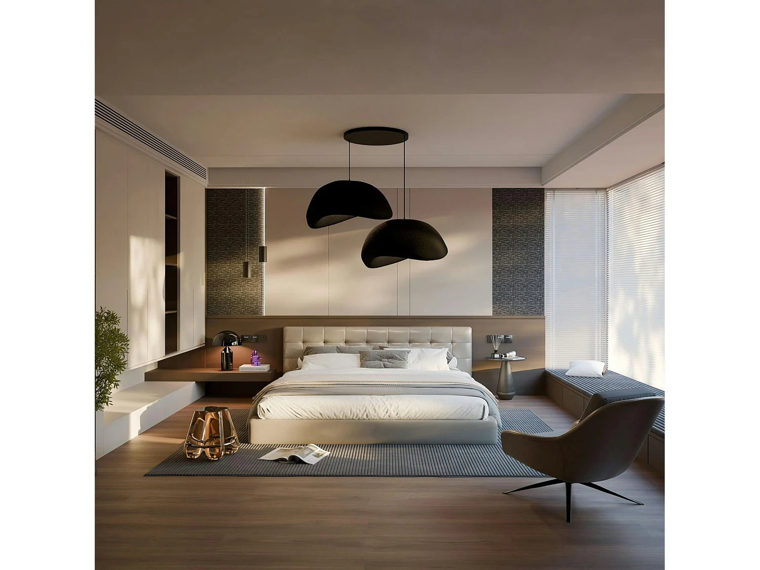 Suspension design noire 2 abat-jour wabi-sabi 50 cm NOXIS