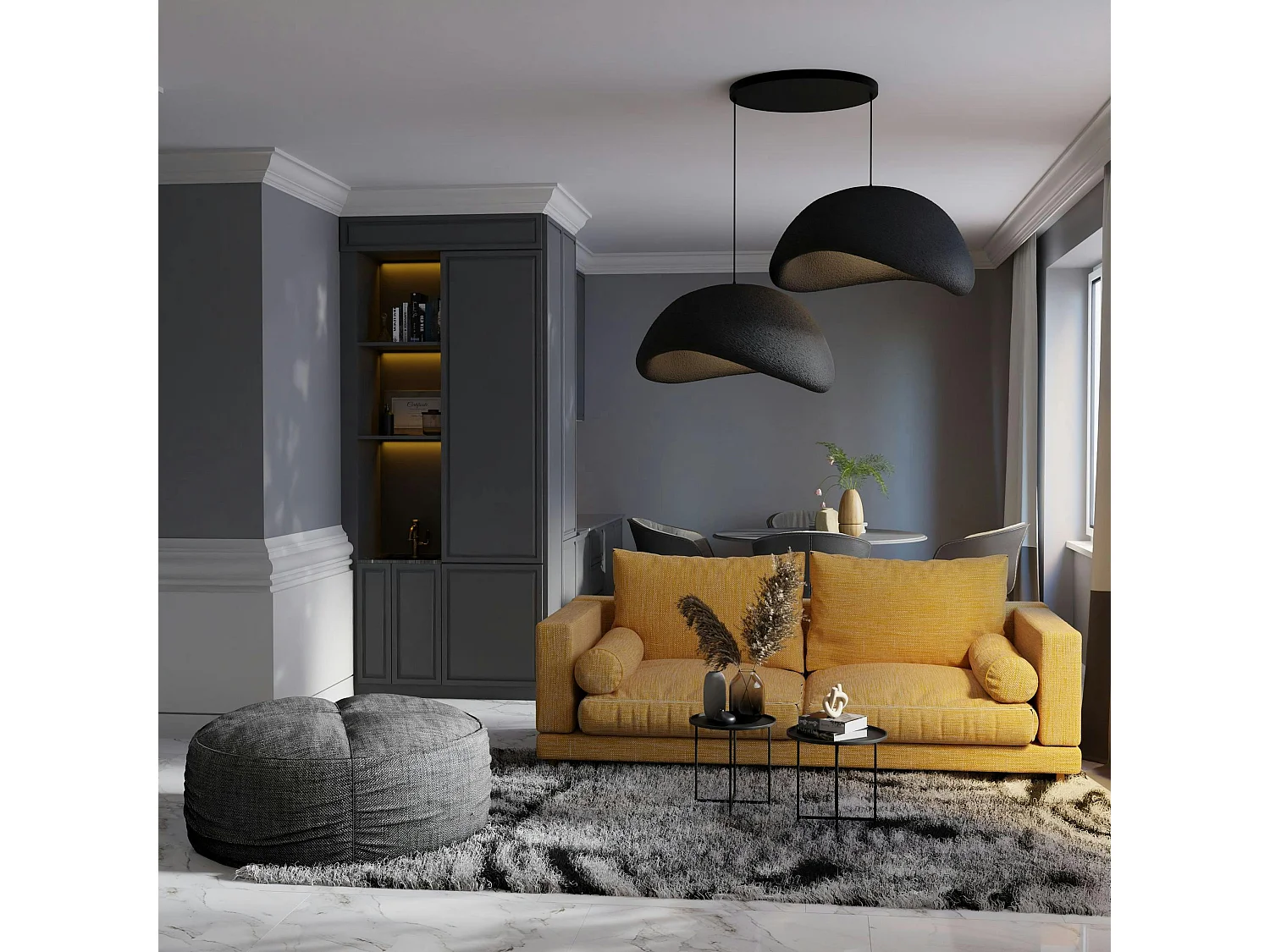 Suspension design noire 2 abat-jour wabi-sabi 50 cm NOXIS