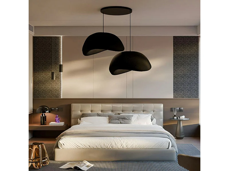 Suspension design noire 2 abat-jour wabi-sabi 50 cm NOXIS