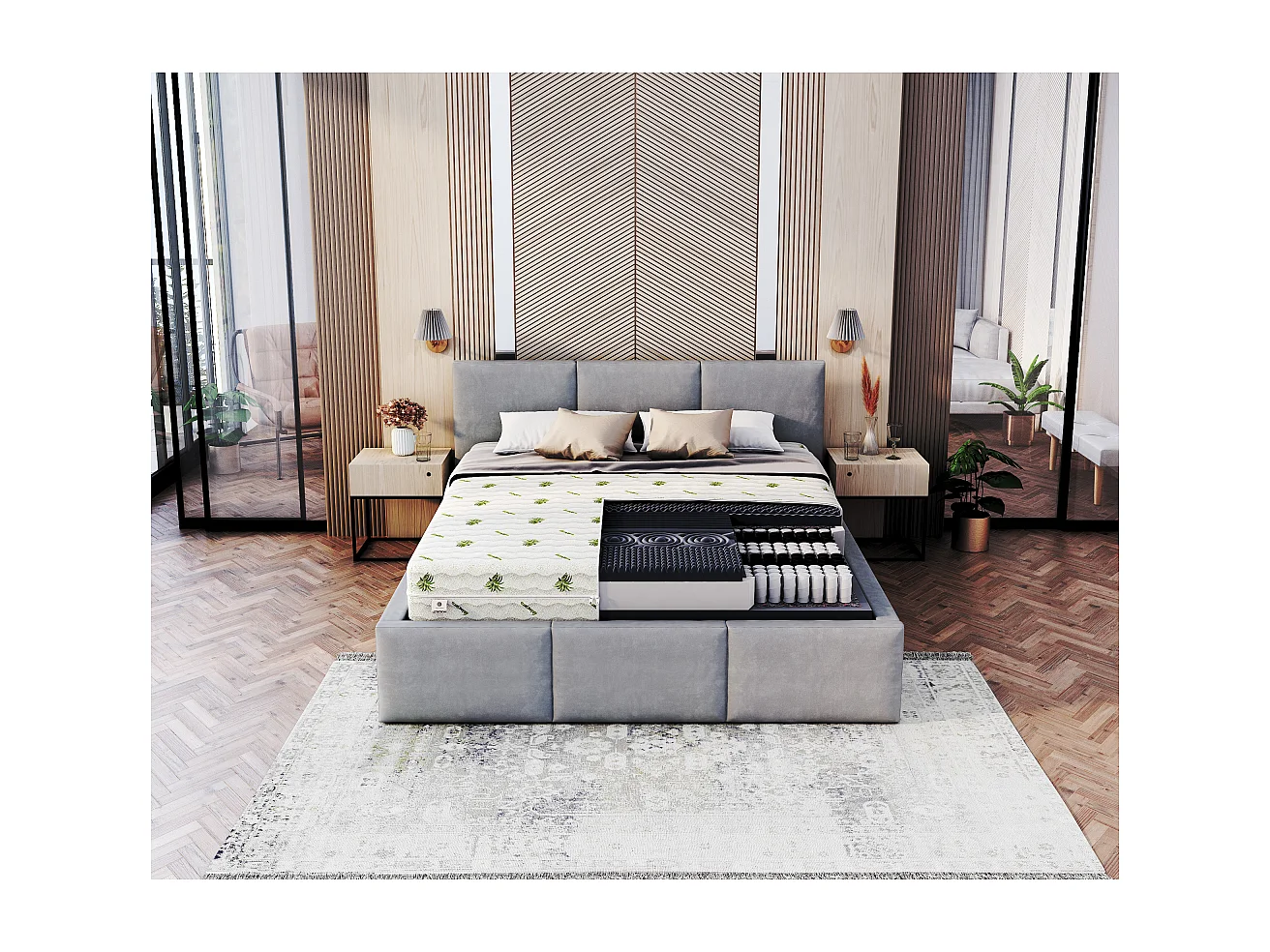 Matelas Noir - Ressorts ensachés - Mousse profilée - 140x200 - 23cm