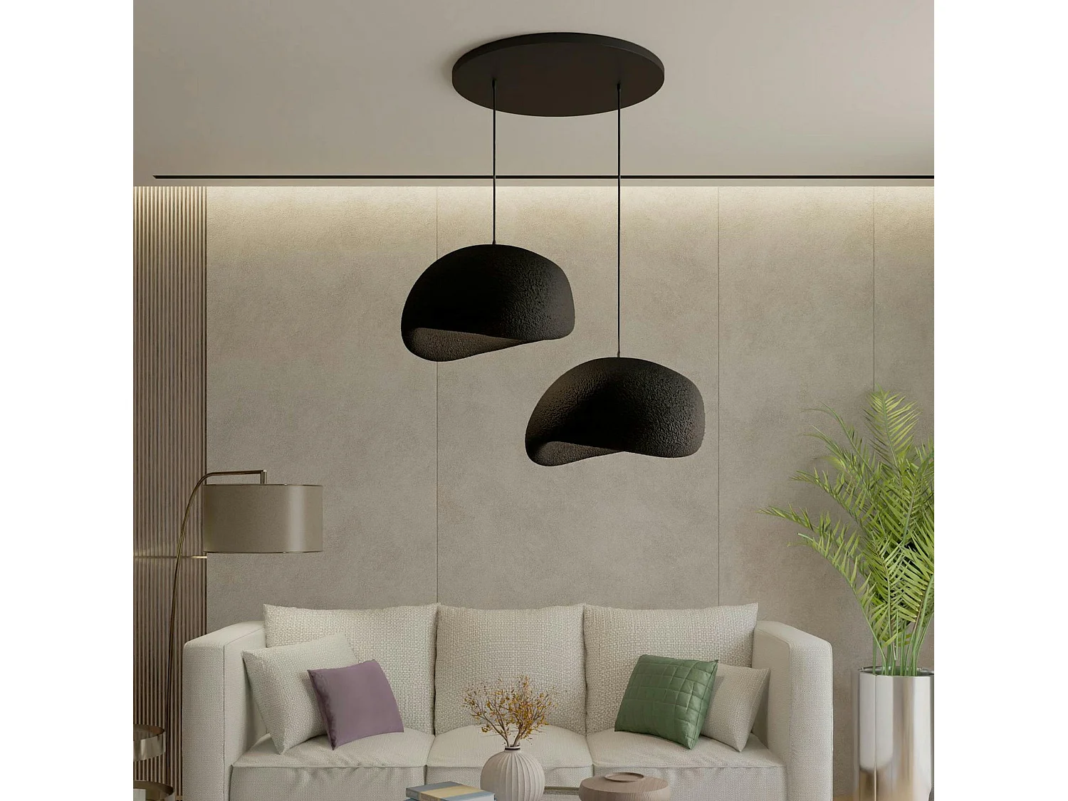 Suspension noire design 2 abat-jour style wabi-sabi NOXIS