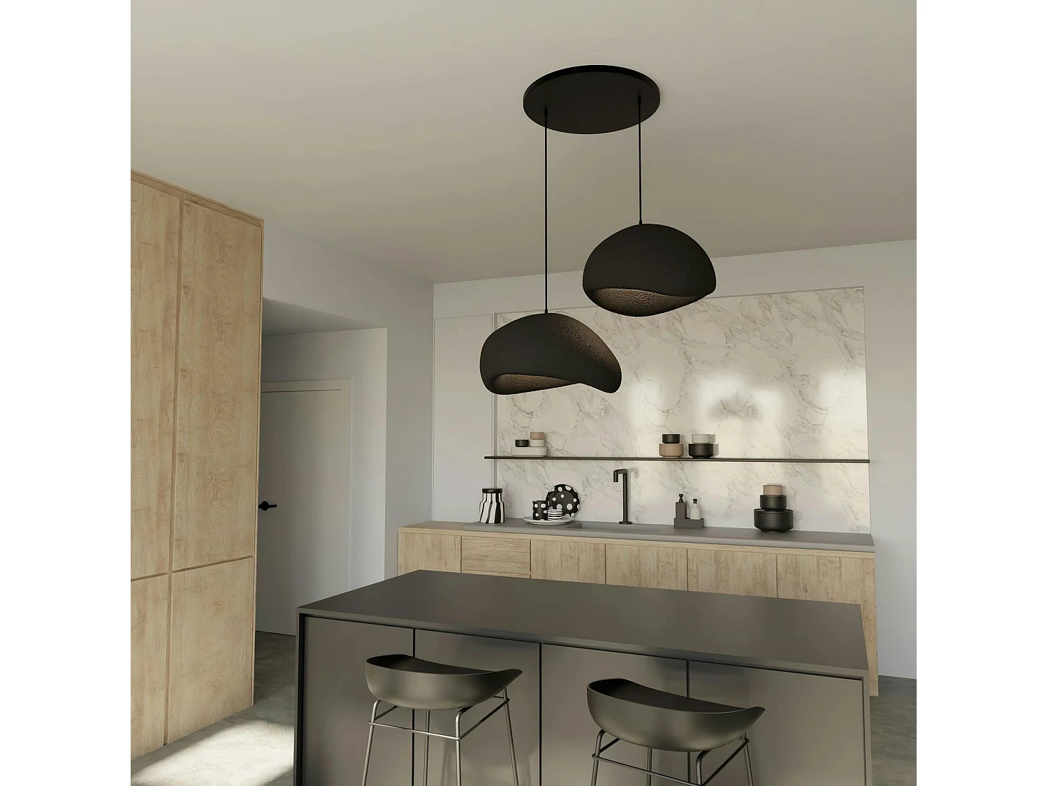 Suspension noire design 2 abat-jour style wabi-sabi NOXIS