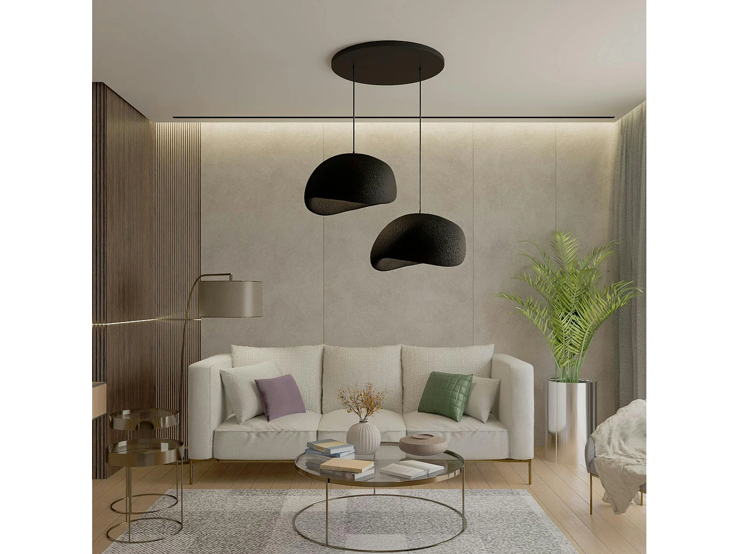 Suspension noire design 2 abat-jour style wabi-sabi NOXIS