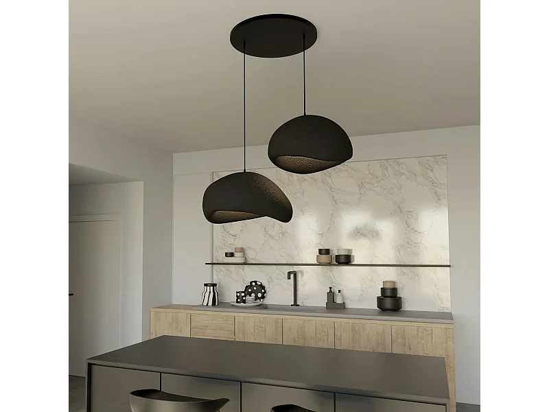 Suspension noire design 2 abat-jour style wabi-sabi NOXIS