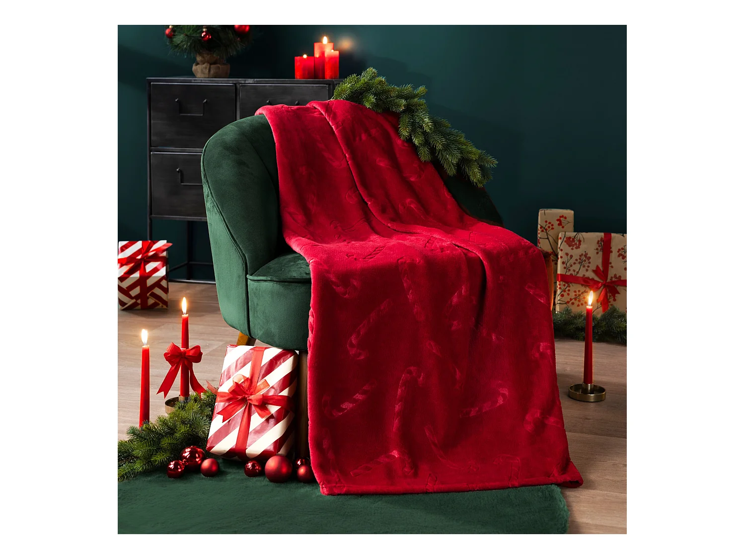 Plaid polaire chaud rouge 130x170 Sucre d'orge