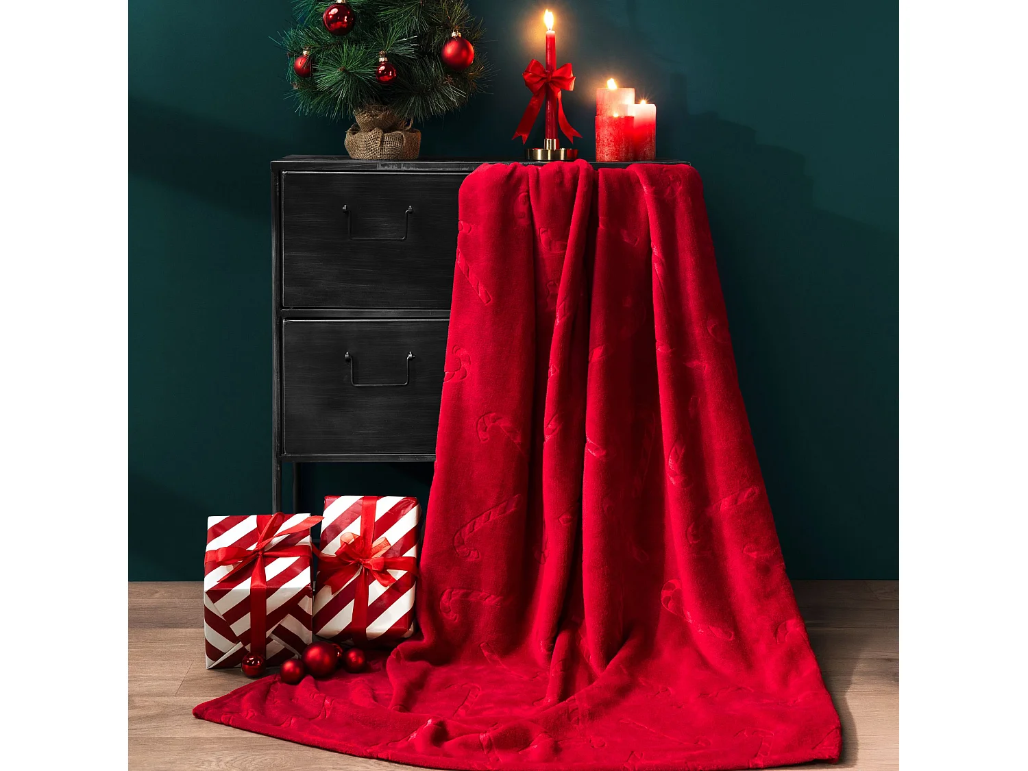 Plaid polaire chaud rouge 130x170 Sucre d'orge