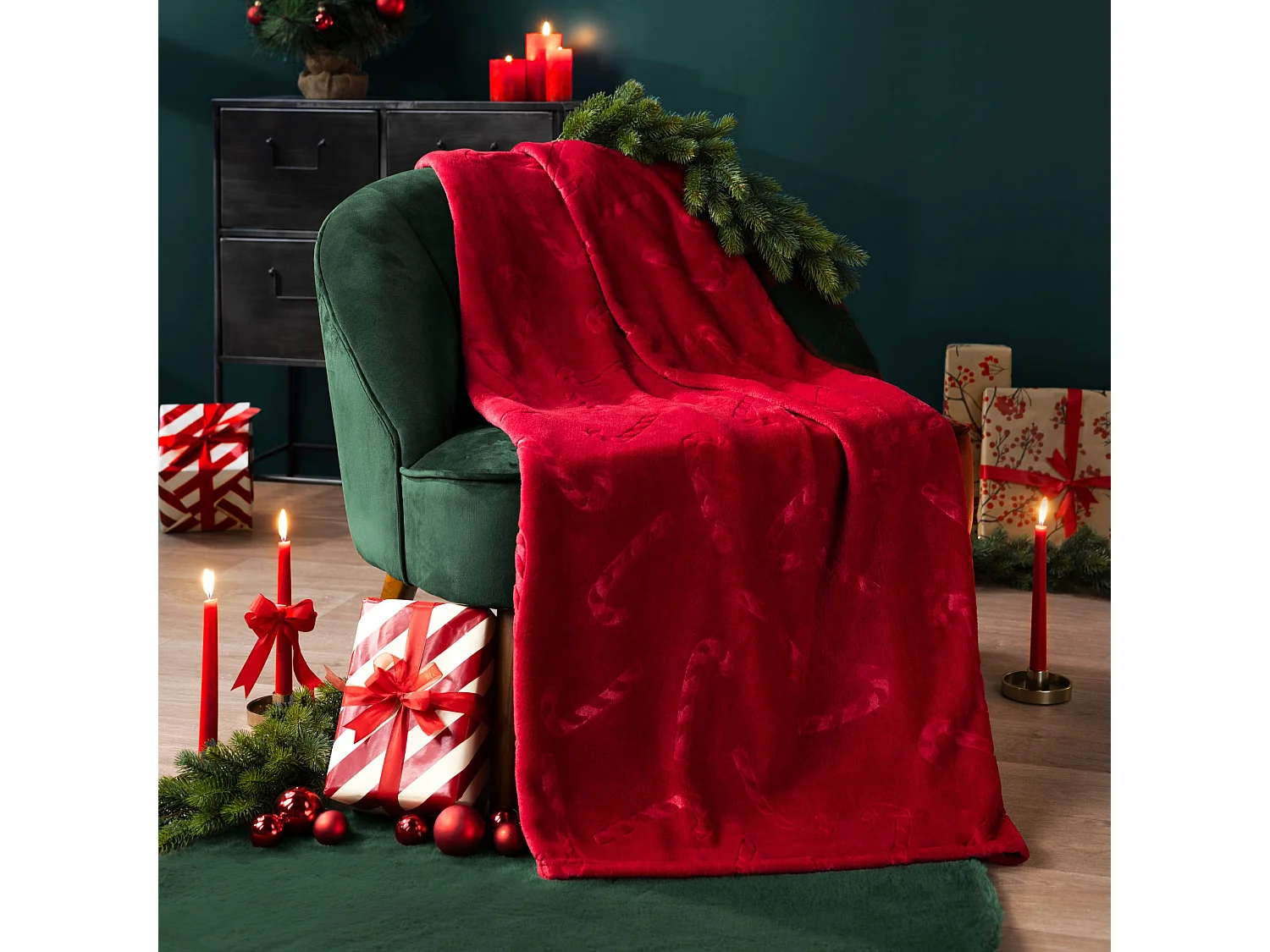 Plaid polaire chaud rouge 130x170 Sucre d'orge