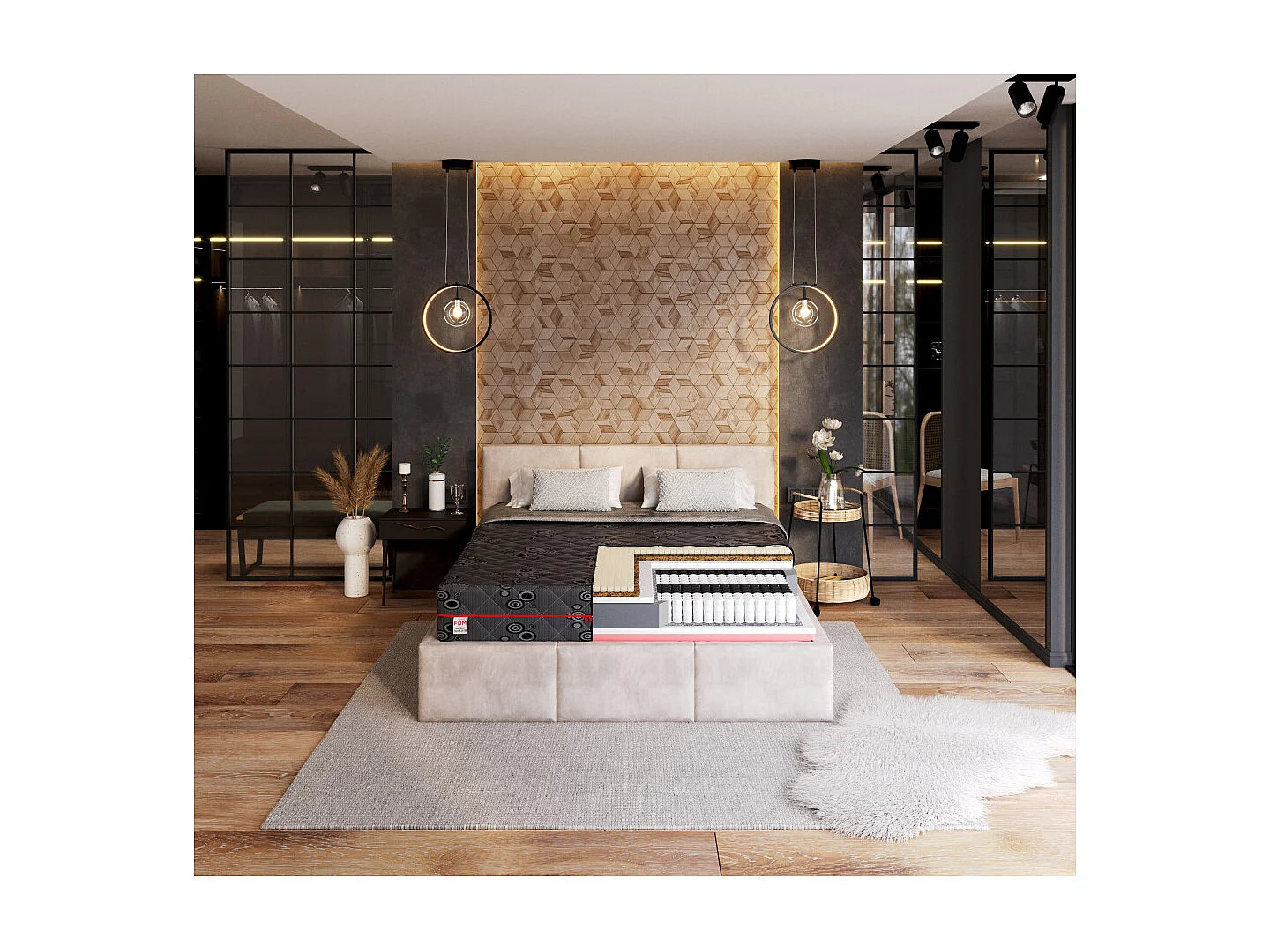 Matelas Black 140x190 - Mémoire de forme - Latex - Ressort ensachés - Epaisseur 22 cm