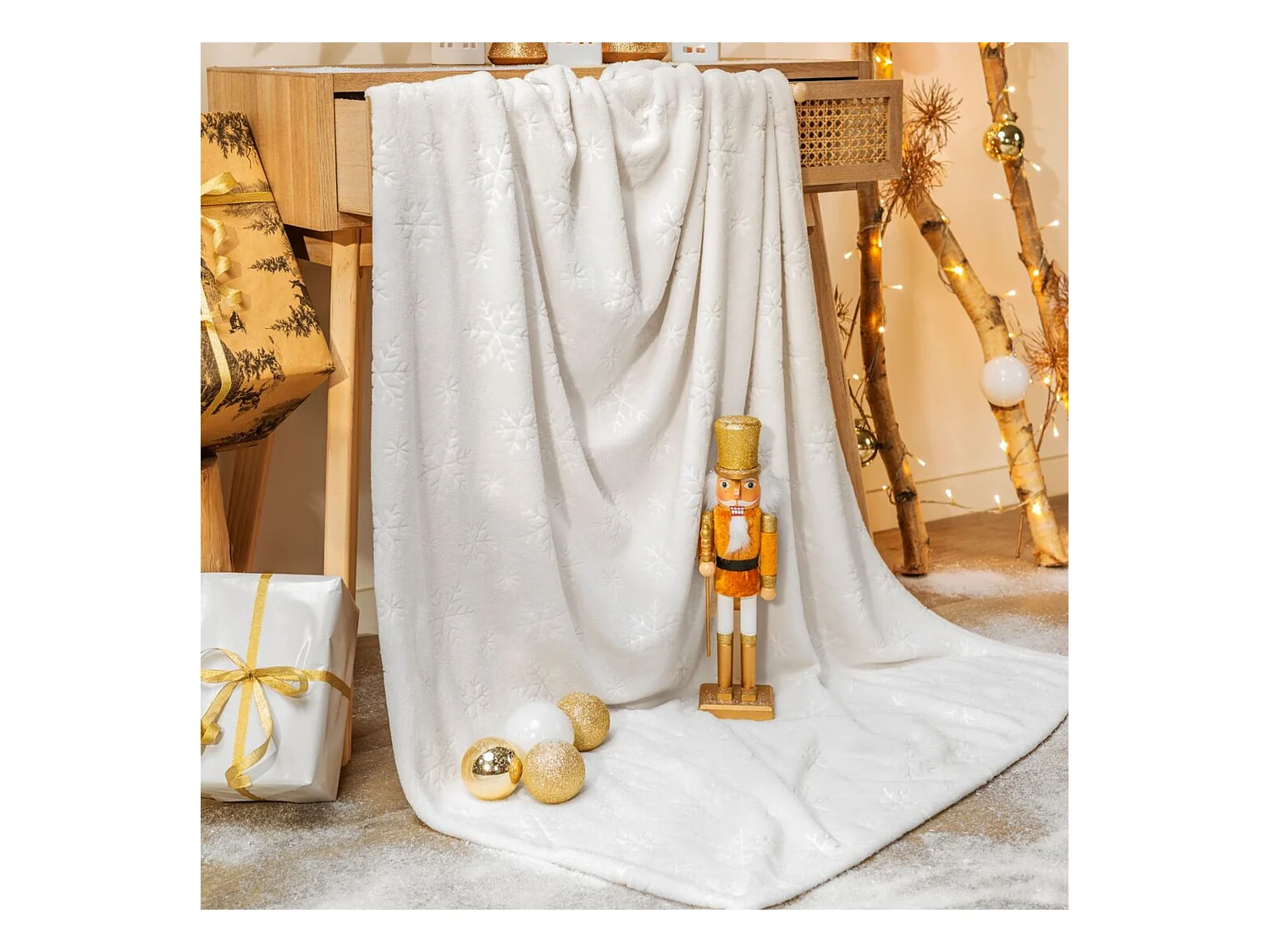 Plaid polaire chaud blanc 130x170 Flocon