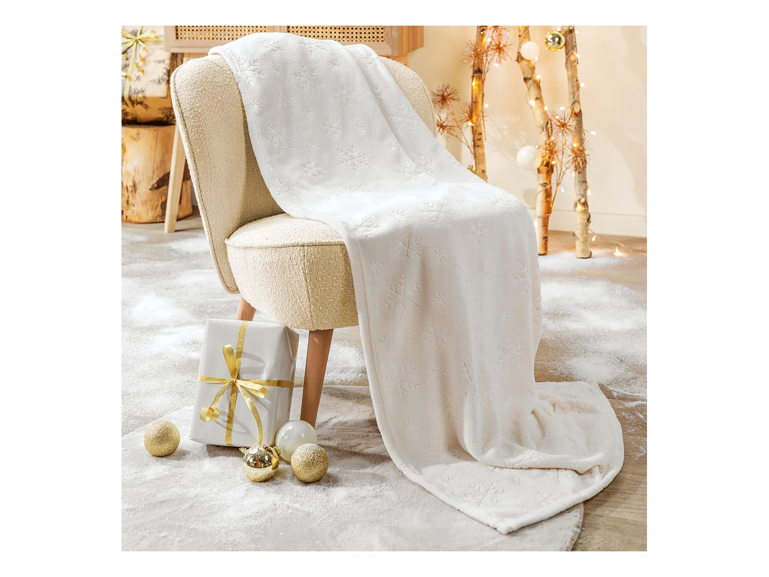 Plaid polaire chaud blanc 130x170 Flocon