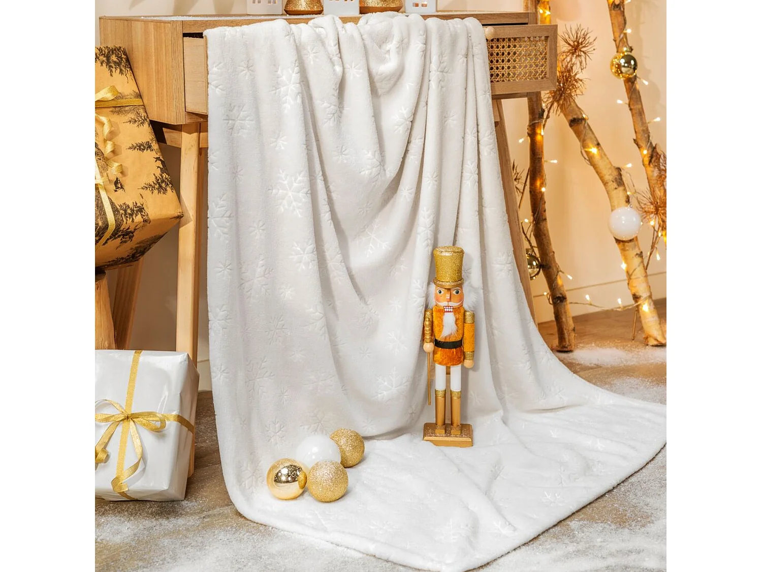 Plaid polaire chaud blanc 130x170 Flocon