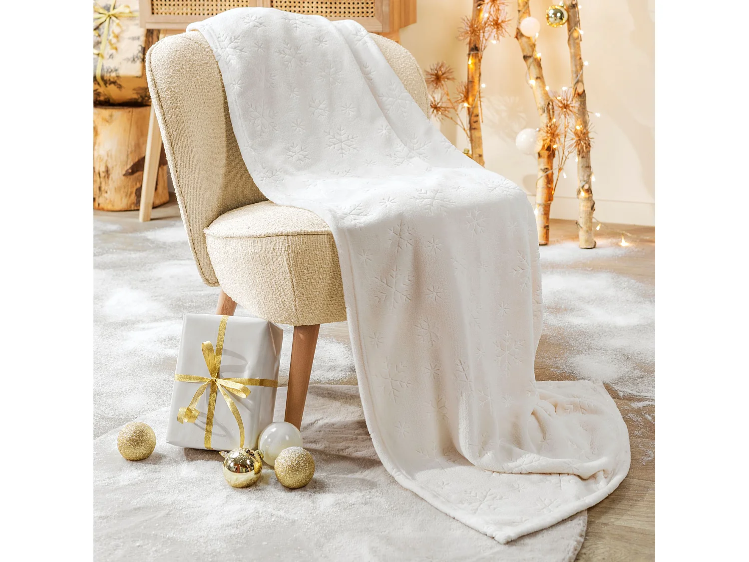 Plaid polaire chaud blanc 130x170 Flocon