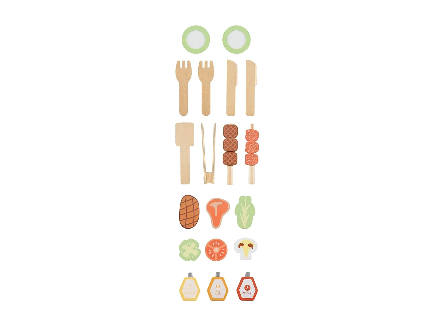 Griglia da gioco in legno con vassoio e supporto per riporre, Set da cucina immaginaria con cibo da gioco Naturale