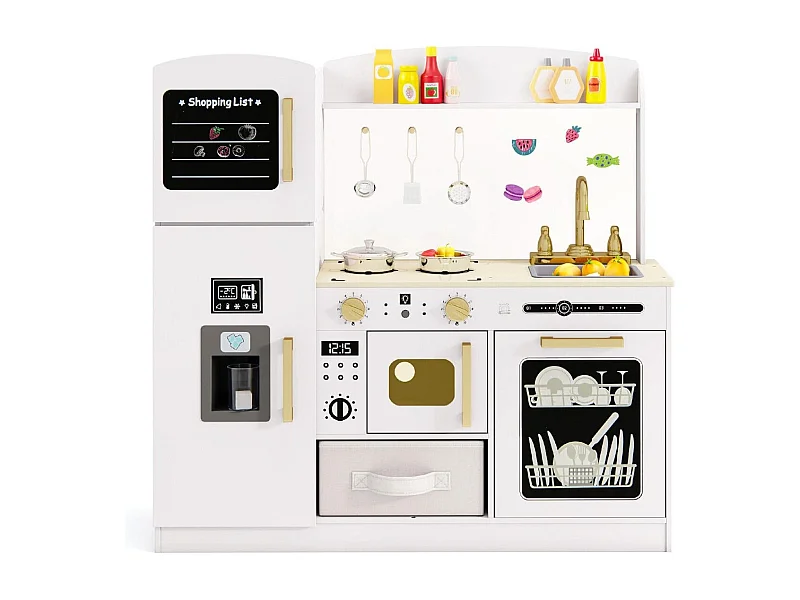 Set cucina in legno per bambini, Cucina giocattolo con lavagna regalo per bambini 3+ anni Bianco