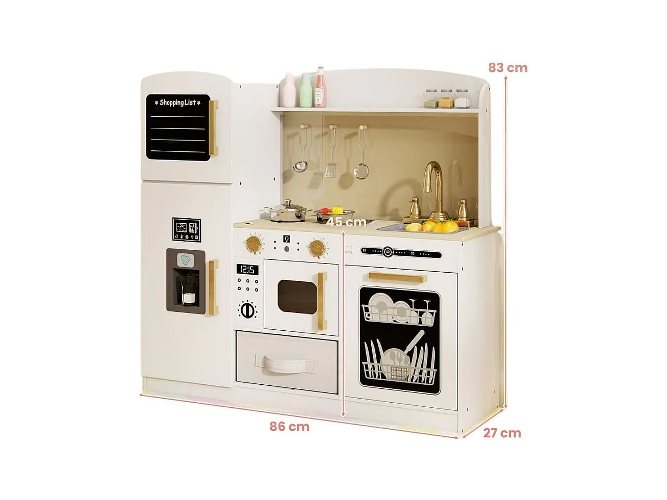 Kinderküche mit Zubehör Spielküche mit Schreibtafel Eismaschine Spüle Spielzeugküche Weiß