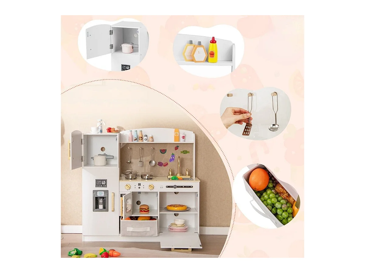 Kinderküche mit Zubehör Spielküche mit Schreibtafel Eismaschine Spüle Spielzeugküche Weiß