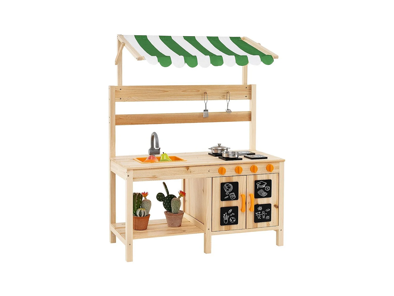 Matschküche Kinder Outdoor Kinderküche Tannenholz mit Überdachung 88 x 39 x 117 cm Natur