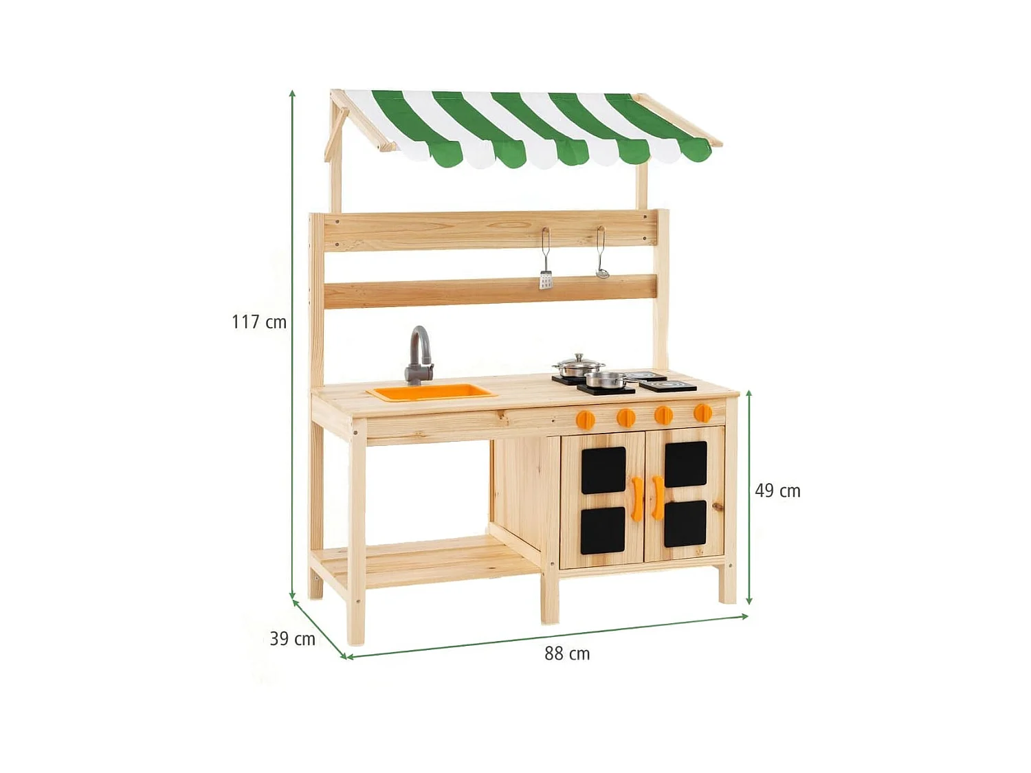 Matschküche Kinder Outdoor Kinderküche Tannenholz mit Überdachung 88 x 39 x 117 cm Natur