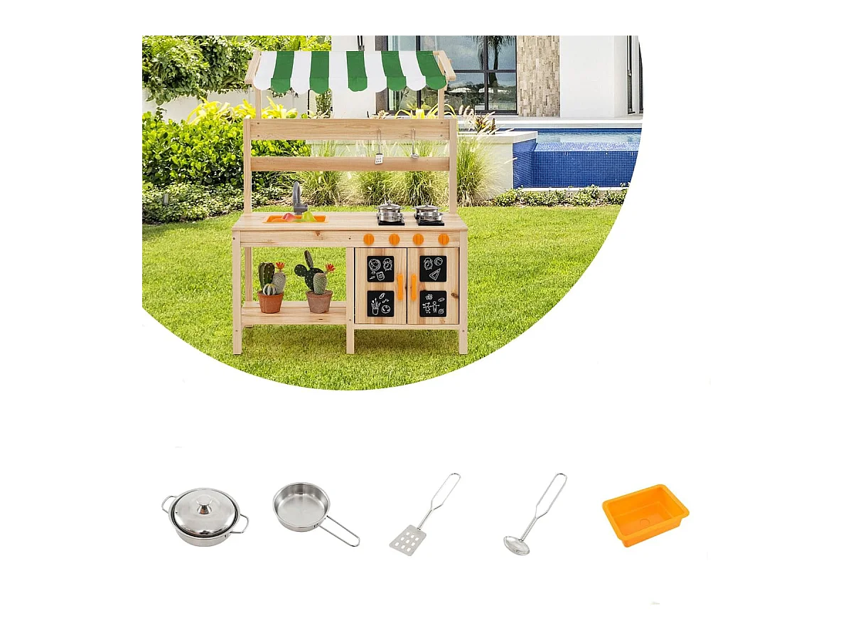 Matschküche Kinder Outdoor Kinderküche Tannenholz mit Überdachung 88 x 39 x 117 cm Natur
