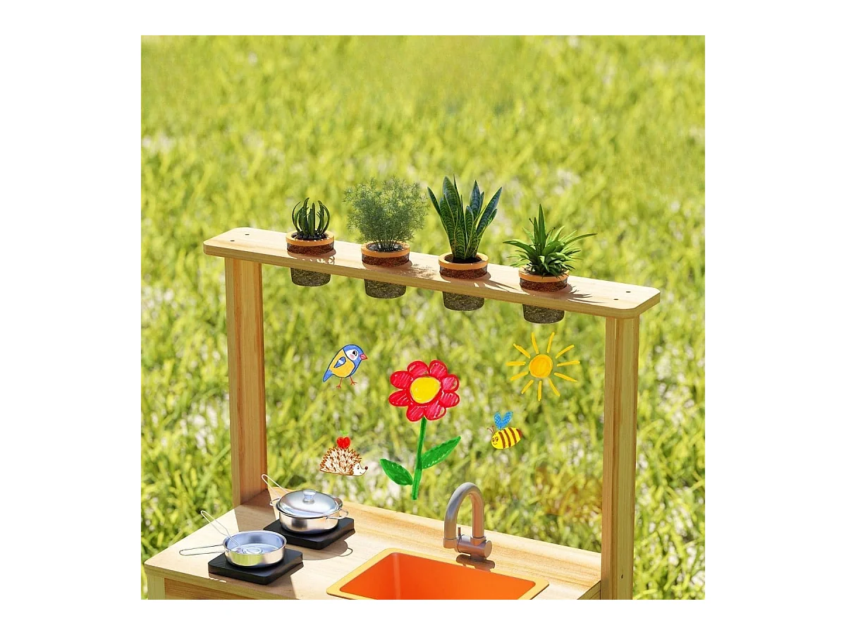 Kinder Mud Kitchen mit Pflanzentöpfen & Kochgeschirr & Herden Holz Spielküche Spielset