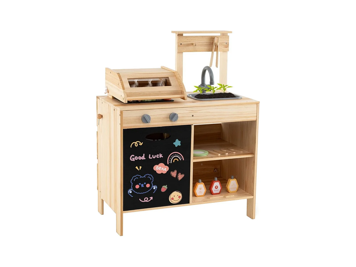 Hölzernes Grill-Spielset mit Spiel-Lebensmitteln & Grillwerkzeug & Zubehör Küchen Set