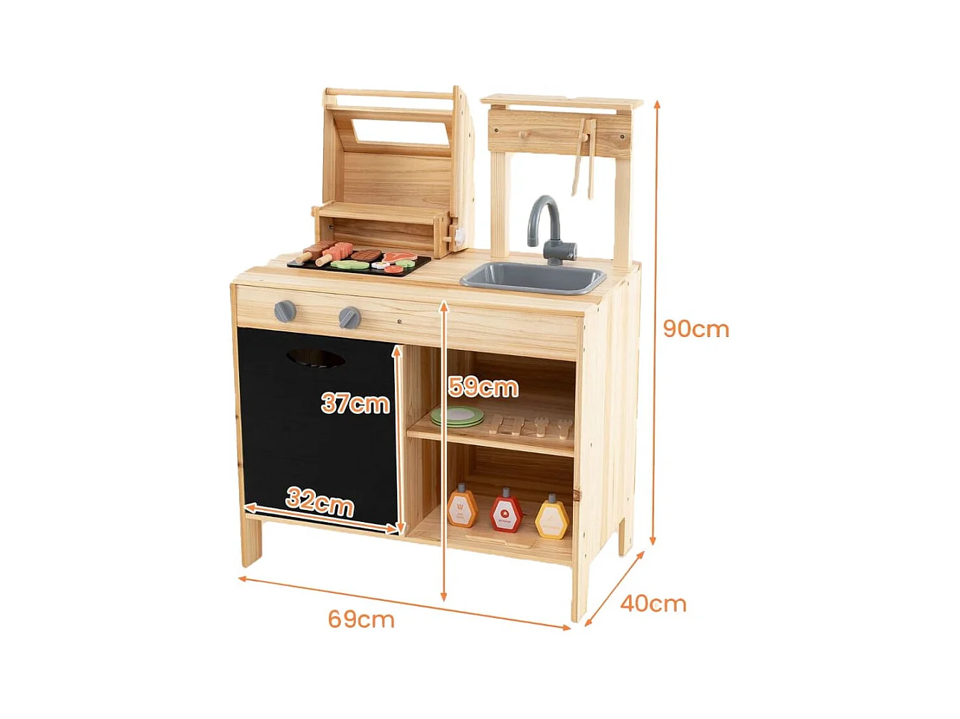 Hölzernes Grill-Spielset mit Spiel-Lebensmitteln & Grillwerkzeug & Zubehör Küchen Set