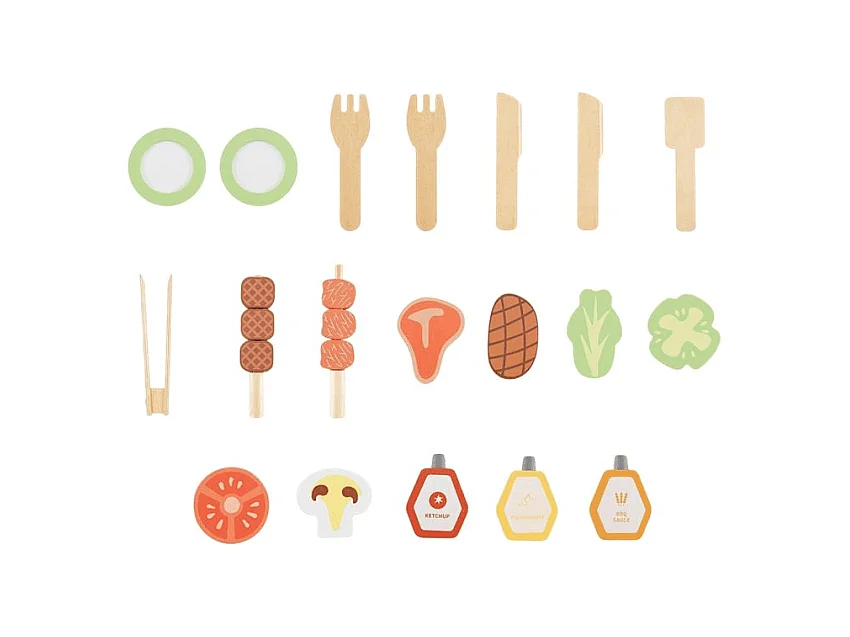 Hölzernes Grill-Spielset mit Spiel-Lebensmitteln & Grillwerkzeug & Zubehör Küchen Set