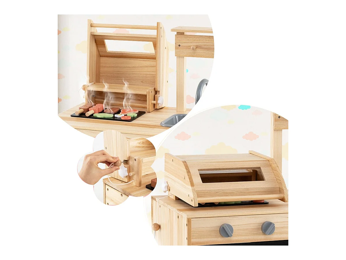 Hölzernes Grill-Spielset mit Spiel-Lebensmitteln & Grillwerkzeug & Zubehör Küchen Set