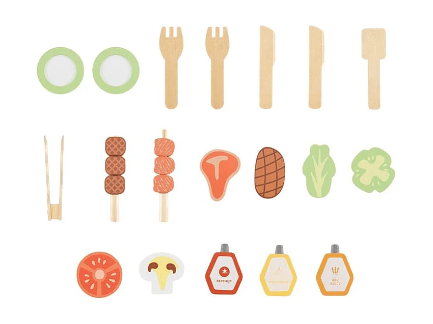 Griglia da gioco in legno con cibo da gioco, Set da cucina Immaginario con cibo da gioco Naturale