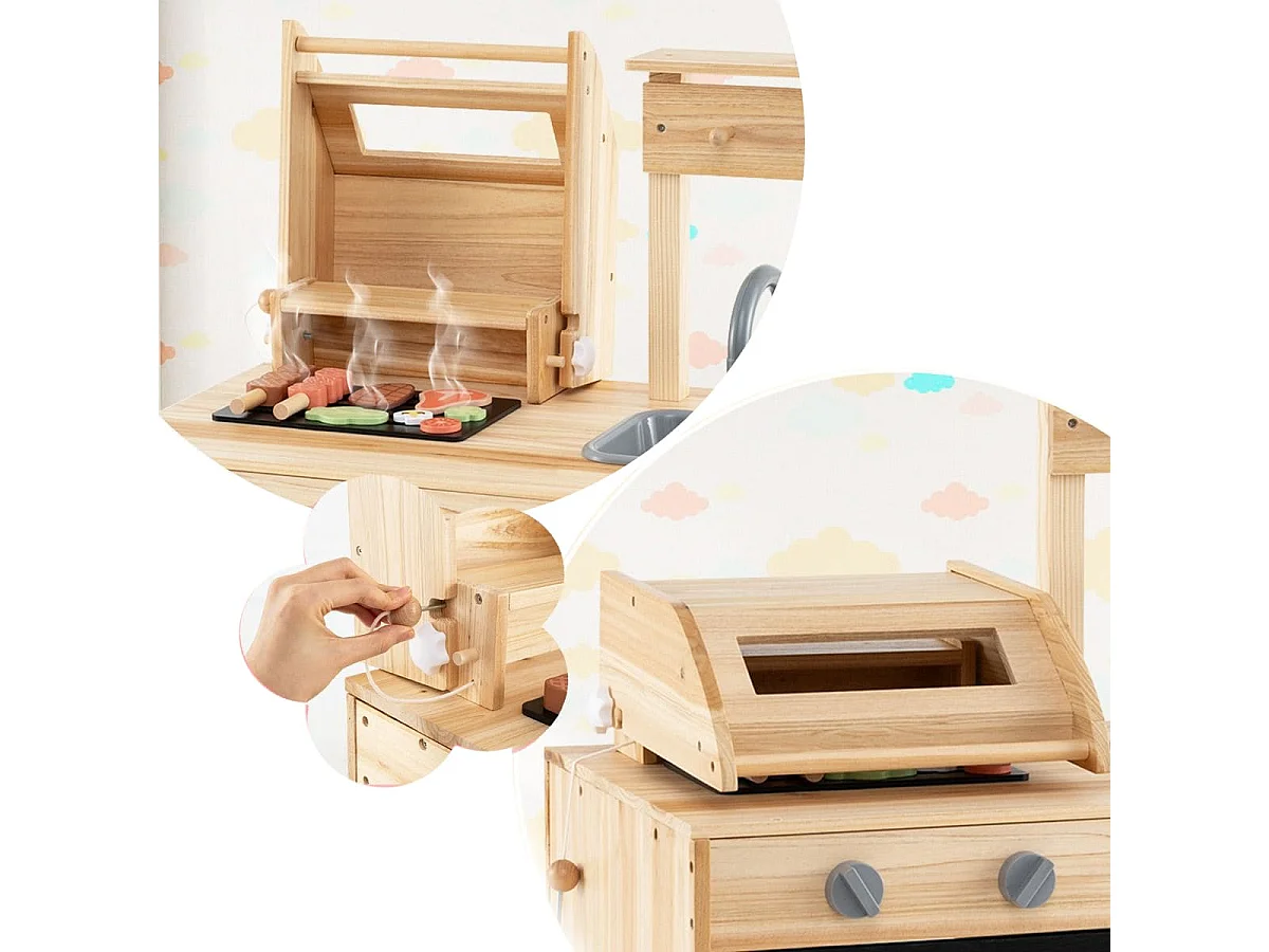 Griglia da gioco in legno con cibo da gioco, Set da cucina Immaginario con cibo da gioco Naturale