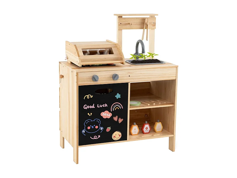 Griglia da gioco in legno con cibo da gioco, Set da cucina Immaginario con cibo da gioco Naturale