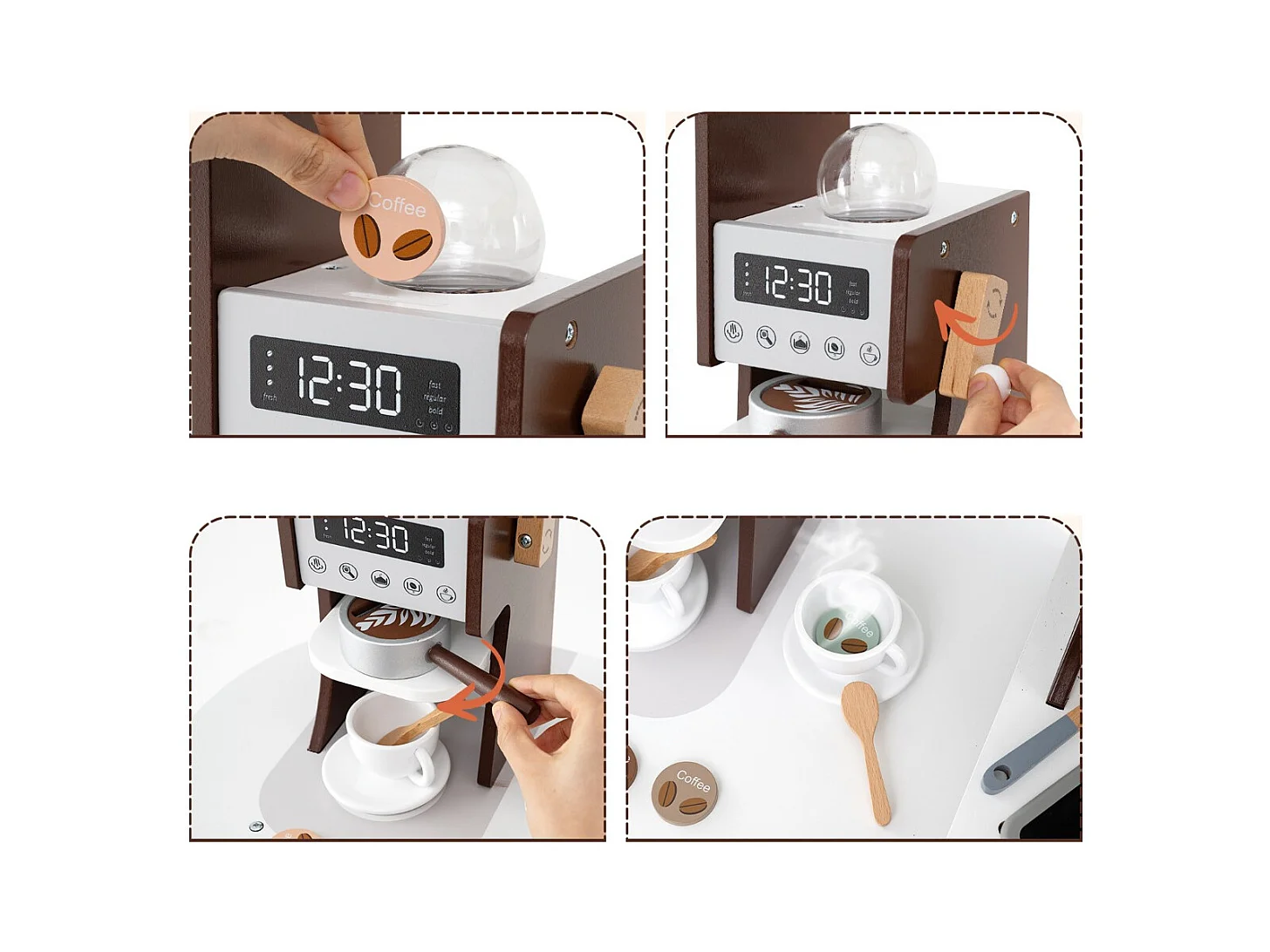 Holz Eck Spielküche mit Sound & Licht & Kaffeemaschine & Rutsche Kleinkind Küchen Spielset Braun