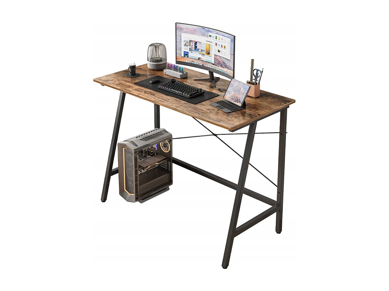 Secretária de Computador Loft Industrial Escolar Rústico Castanho Retrô 100 cm