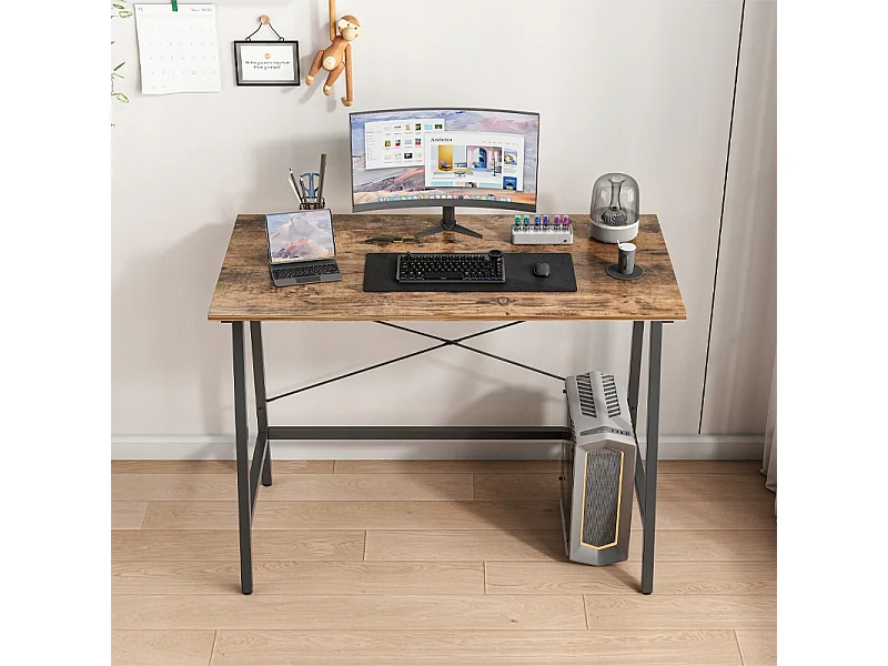 Secretária de Computador Loft Industrial Escolar Rústico Castanho Retrô 100 cm