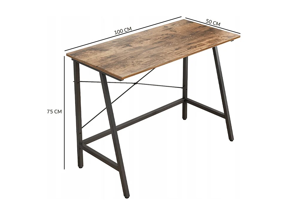 Secretária de Computador Loft Industrial Escolar Rústico Castanho Retrô 100 cm