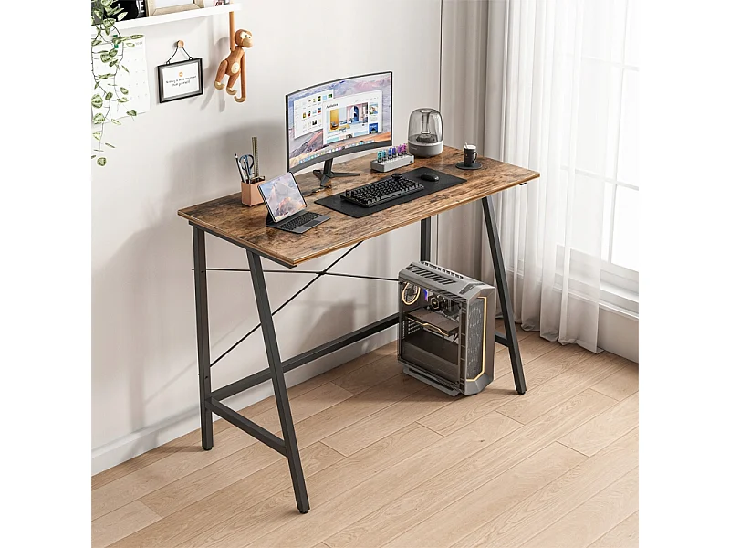 Secretária de Computador Loft Industrial Escolar Rústico Castanho Retrô 100 cm