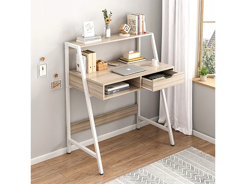 Secretária de Computador Carvalho Claro Estilo Loft Industrial com Gaveta - Moderna e Funcional