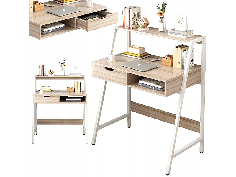 Secretária de Computador Carvalho Claro Estilo Loft Industrial com Gaveta - Moderna e Funcional