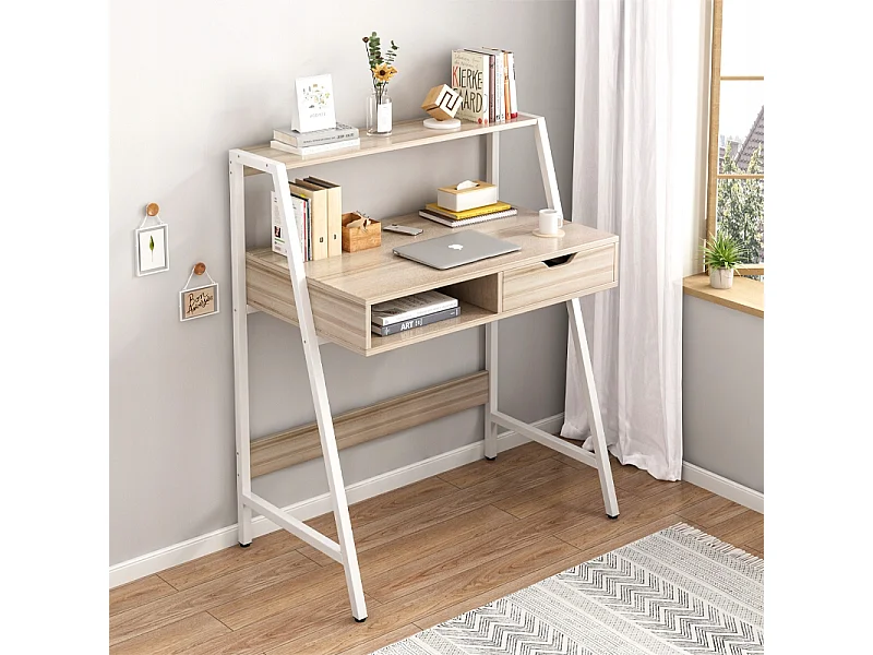 Secretária de Computador Carvalho Claro Estilo Loft Industrial com Gaveta - Moderna e Funcional