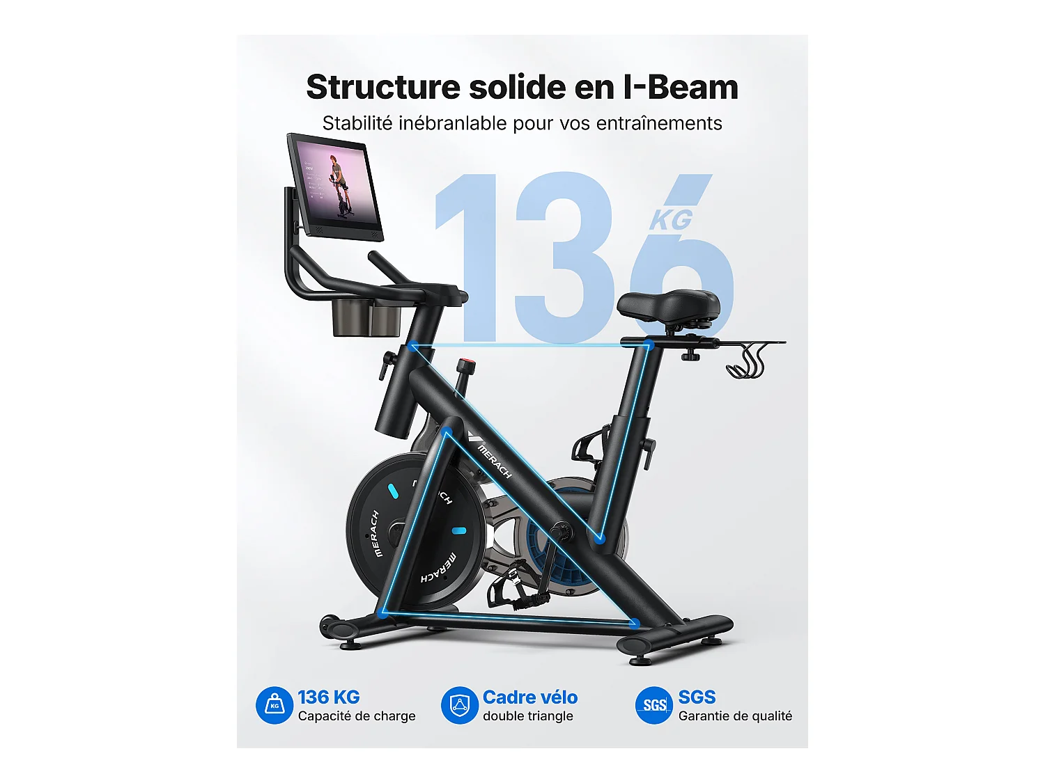 Heimtrainer Fahhrad für Zuhause, leises Fitnessbike mit HD-Screen, Magnetischer Widerstand, 8 Widerstandsstufen, bis 136 KG belastbar