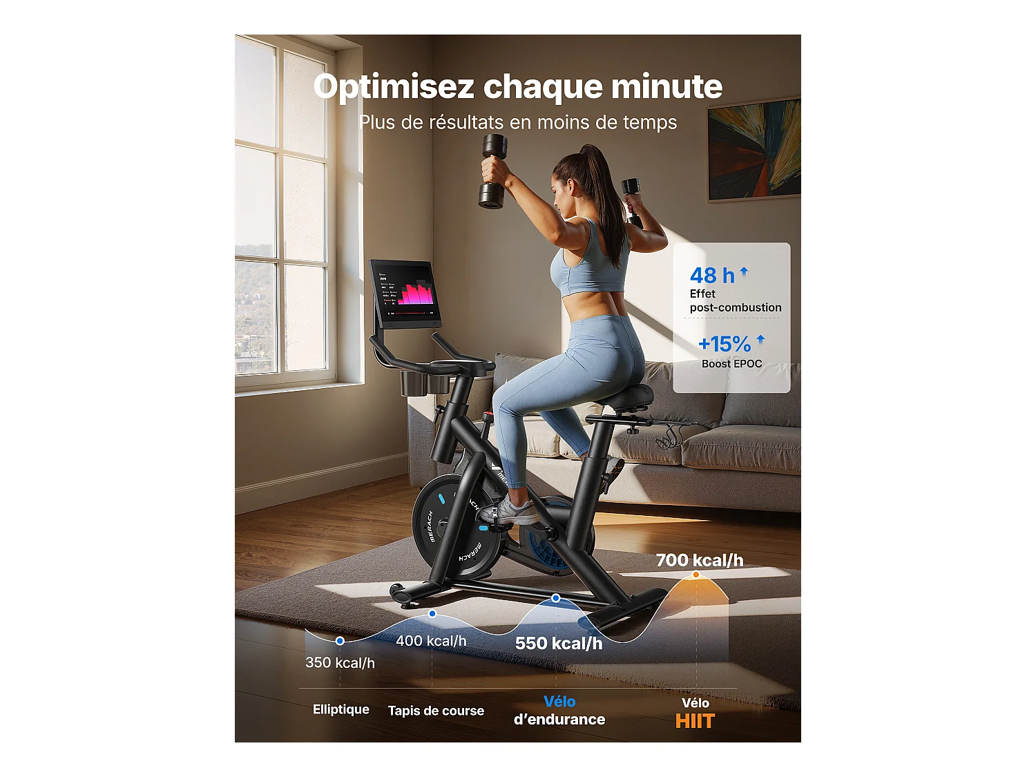 Heimtrainer Fahhrad für Zuhause, leises Fitnessbike mit HD-Screen, Magnetischer Widerstand, 8 Widerstandsstufen, bis 136 KG belastbar